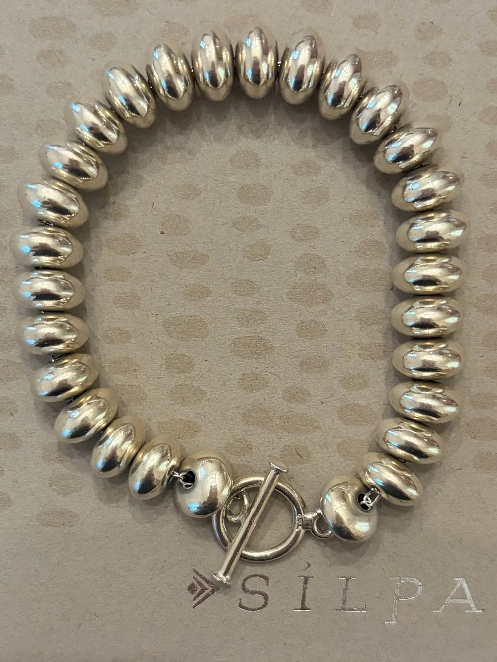 Rare Vintage Silpada Sterling Silver Oval Bead Toggle Clasp Bracelet B0626